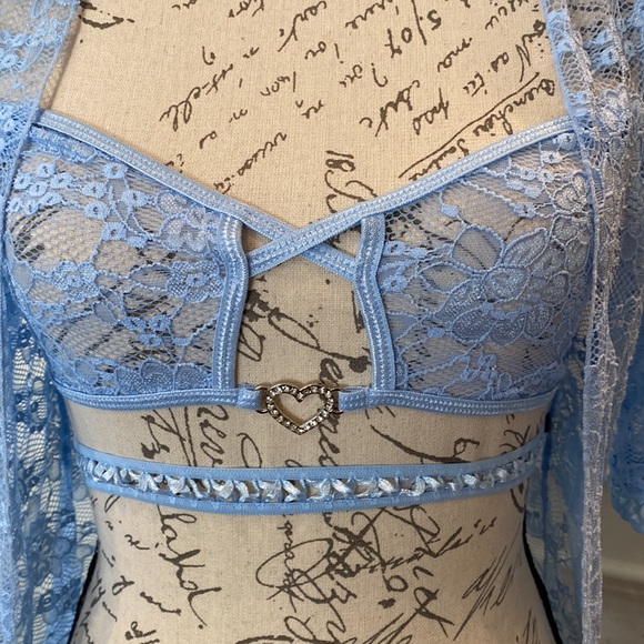 G-World Intimates 3pc Sexy Lace Robe Cutout Bra & Panty Set - Size: OS - Picture 5 of 10